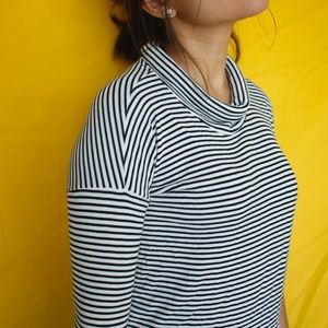 W5 Black and White Striped Cowl Neck